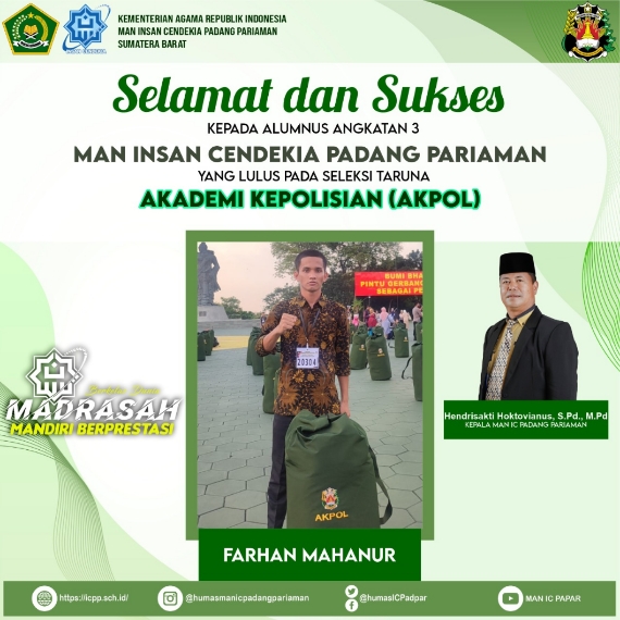 Alumnus MAN IC Padang Pariaman Lulus Seleksi Akademi Kepolisian 2022