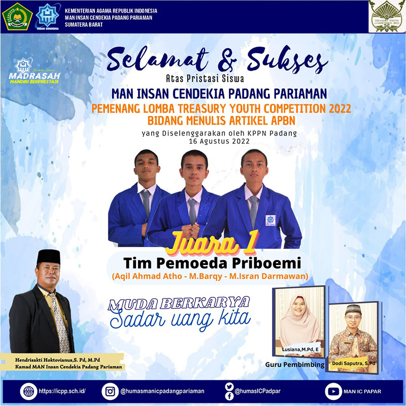 Tim Artikel MAN IC Padang Pariaman Sumatera Juara 1 Threasury Youth Competition 2022