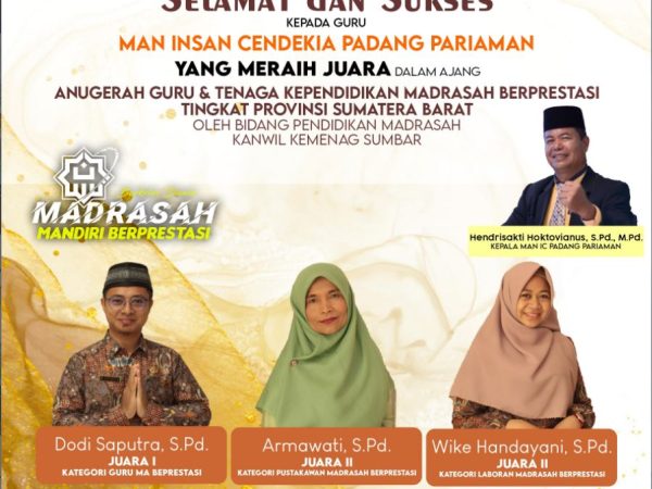 3 GTK MAN IC Padang Pariaman Raih Anugerah Kemenag Award 2022